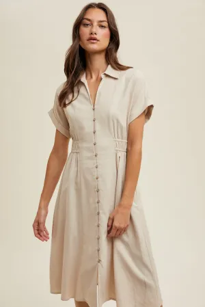 Bennett Collared Smocked Waist Midi Dress