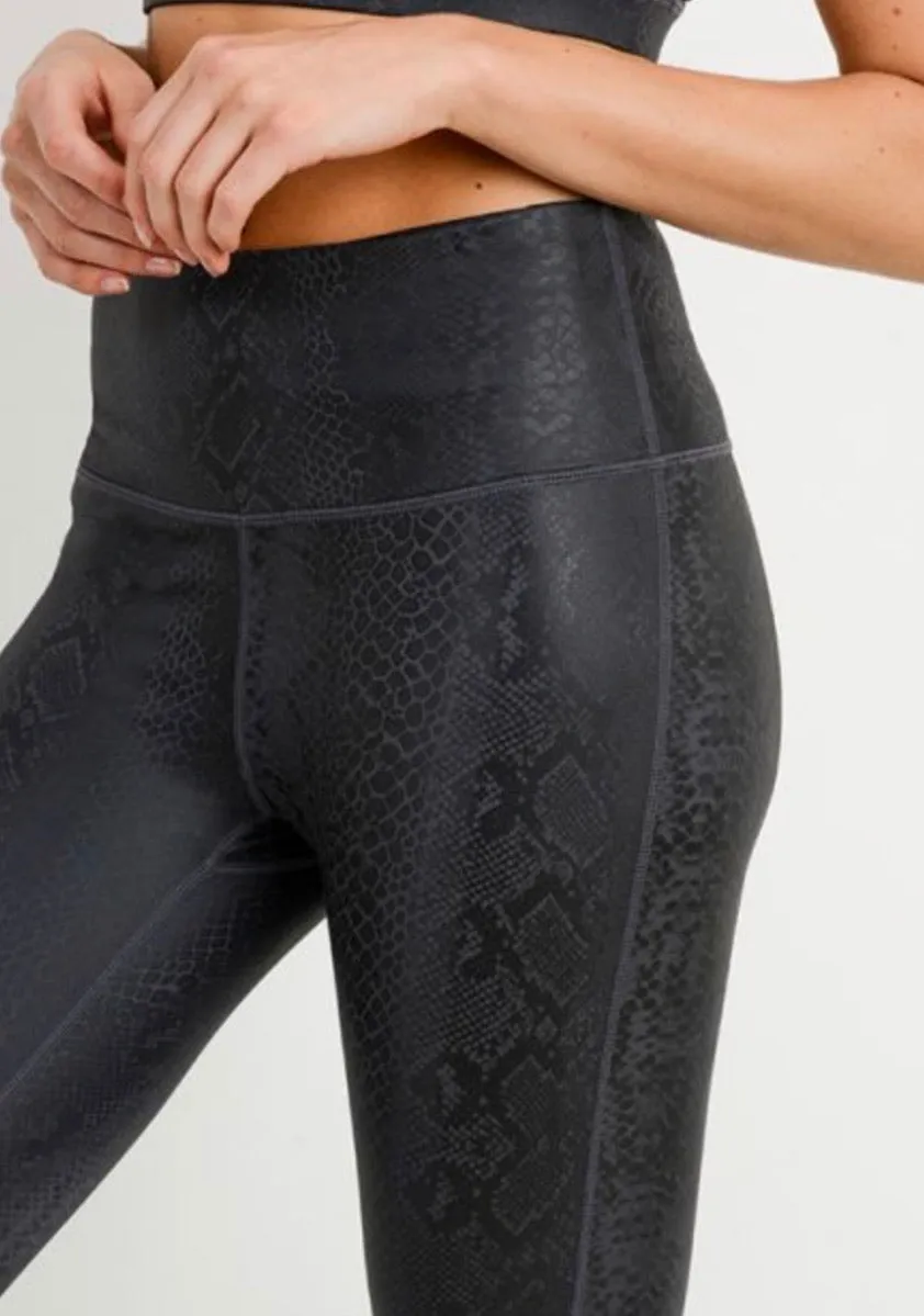 Black Mamba Snake Foil Print Yoga Leggings