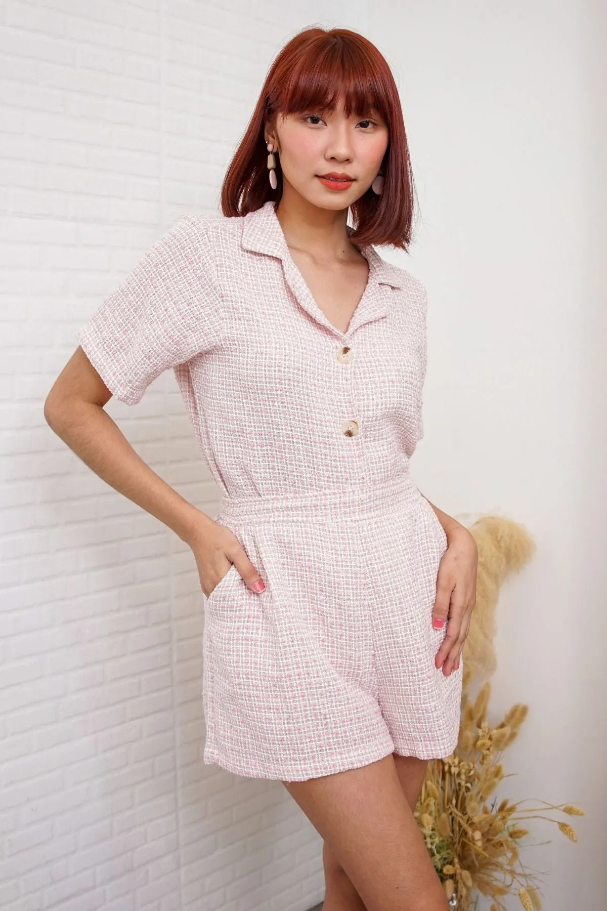 EMERSYN Tweed Blazer Top & Shorts Co-ord (Pink)