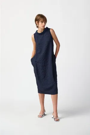 Joseph Ribkoff Midnight Blue Textured Sleeveless Midi Cocoon Dress 241204