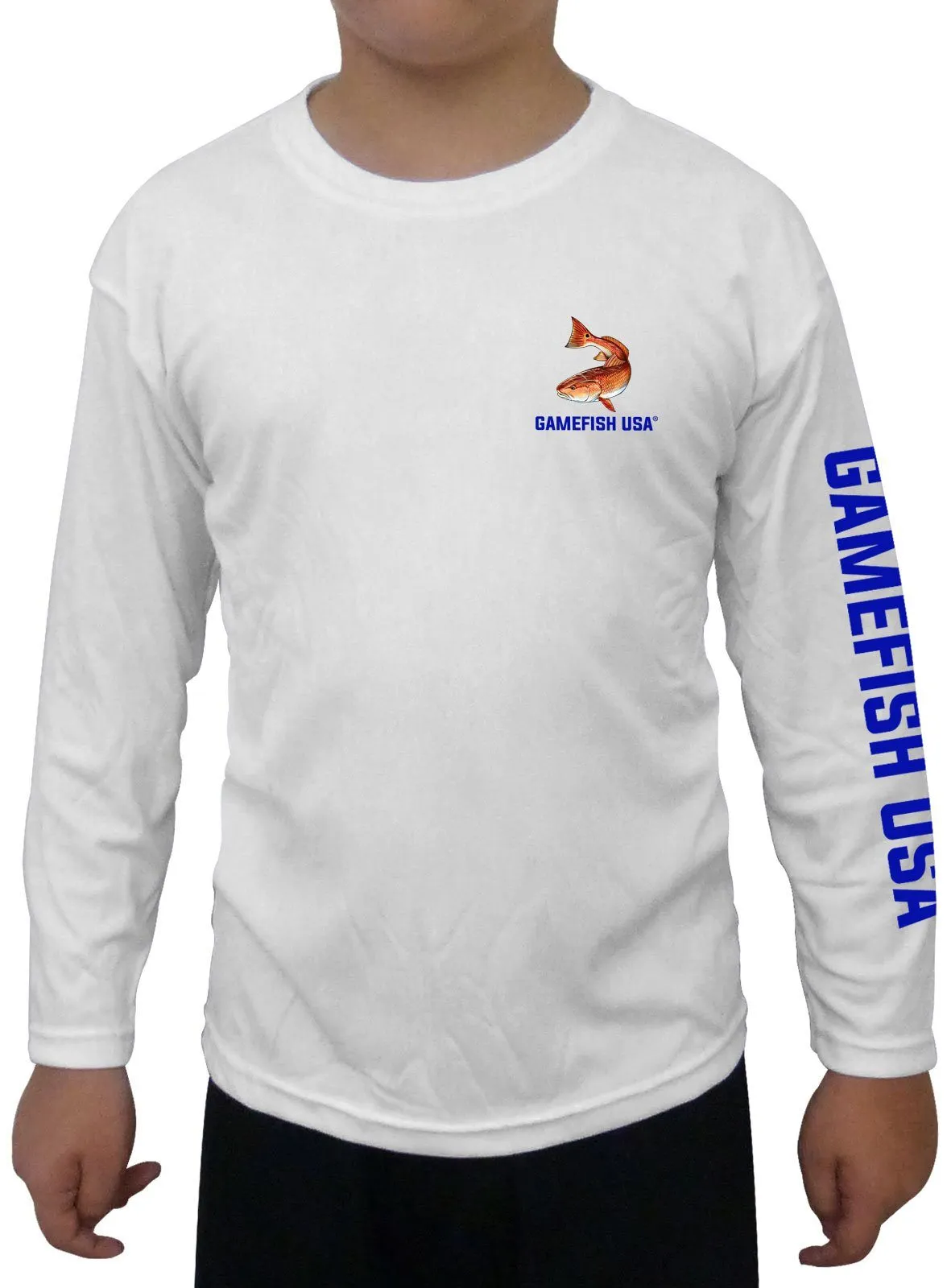 Kid's UPF 50 Long Sleeve Microfiber Moisture Wicking Performance Fishing Shirt Redfish