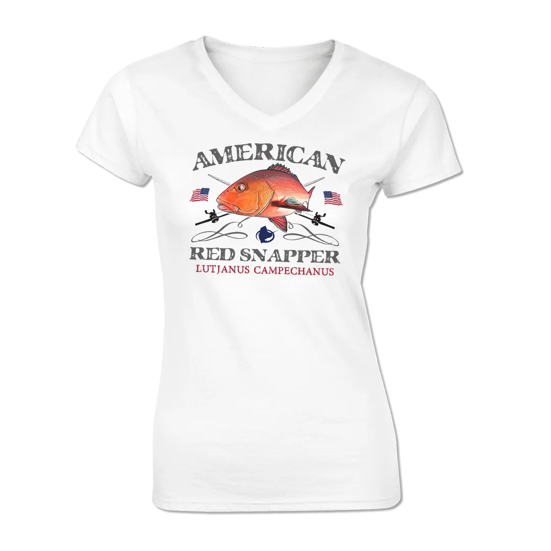 Lutjanus Campechanus (ARS) Ladies Short Sleeve V-Neck Performance Shirt