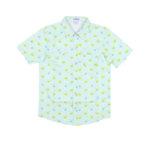 Palm Leaves Pearl Snap Short Sleeve Shirt || Blue Quail