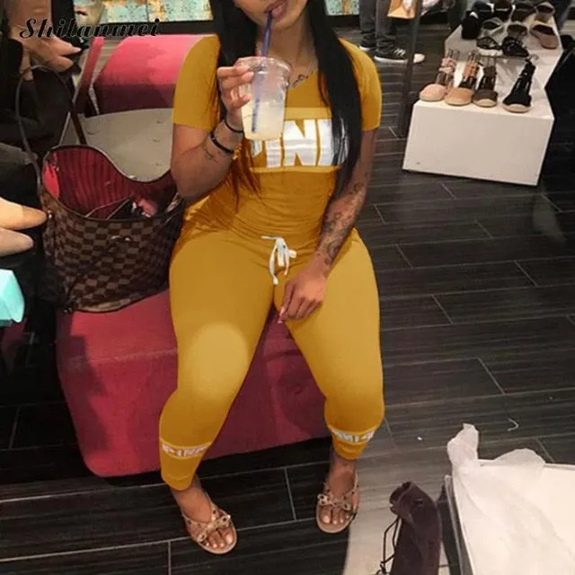 Pink Letter Print Sexy Tracksuit