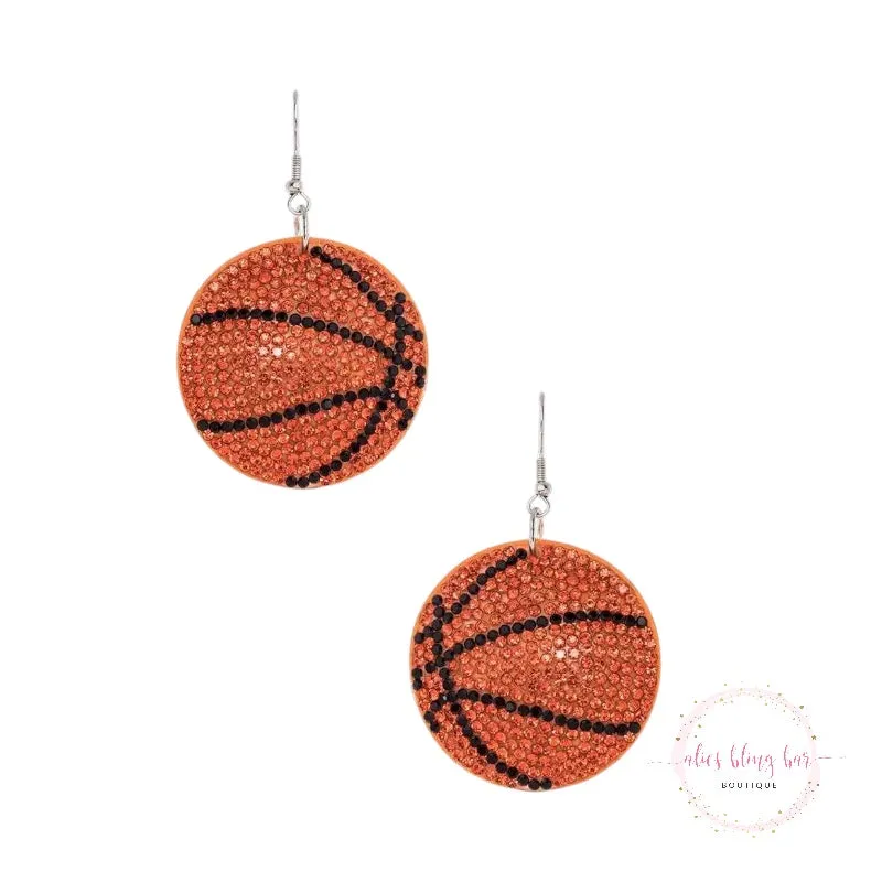 Sporty Glam - Rhinestone Basketball Pillow Earrings