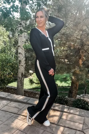 Wide Leg Track Pants with White Piping