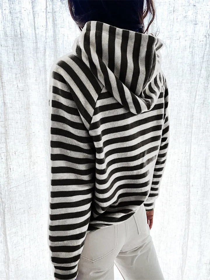 Women's Fashion Stripe Slim Fit Long Sleeve Pullover Hoodies