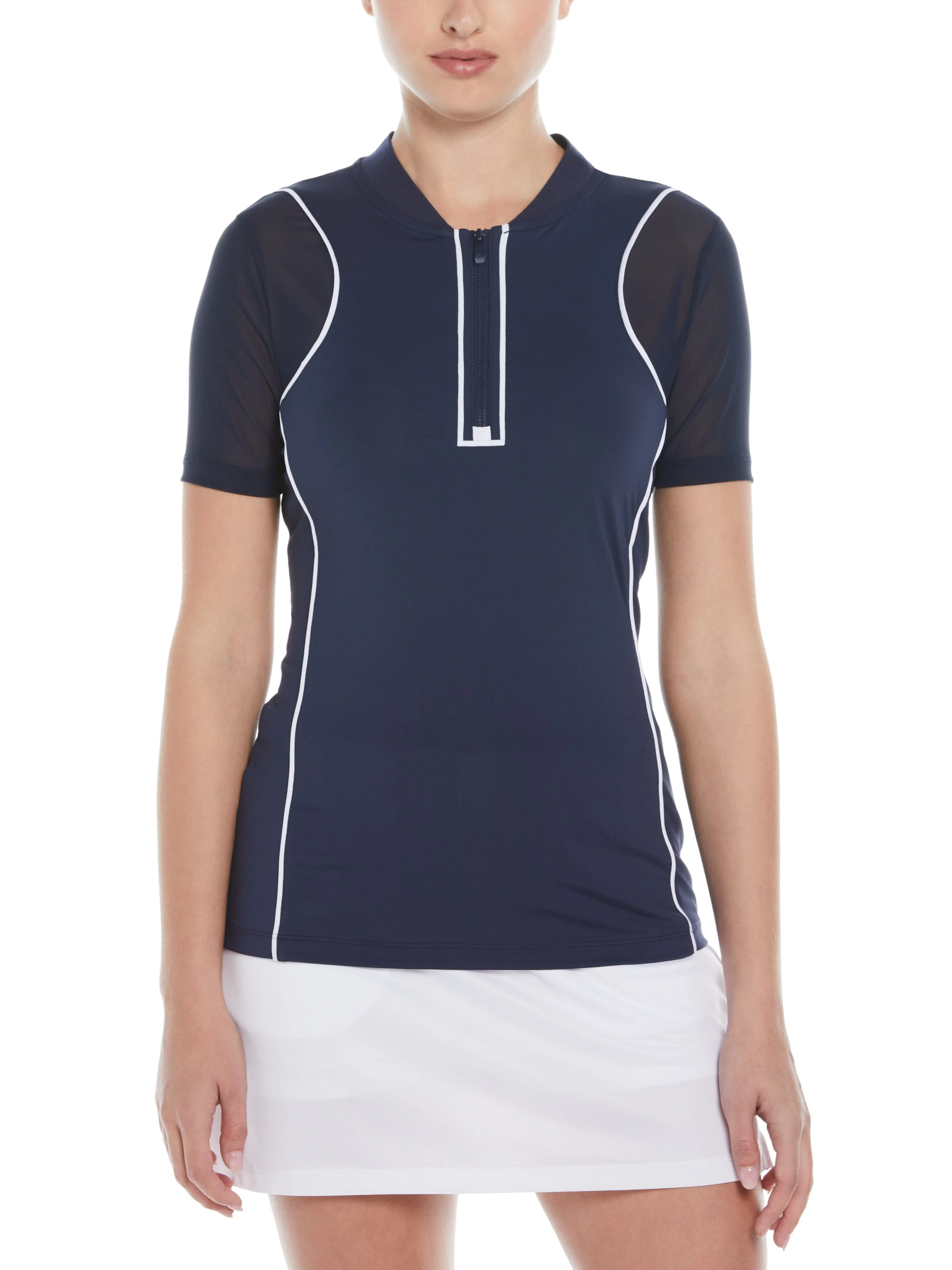 Women's Zip Front Golf Top with Piping